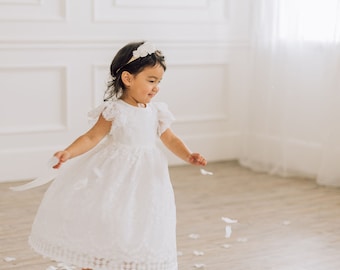 White flower girl dress, flower girl dress toddler, toddler flower girl dress, flower girl dresses, lace flower girl dress