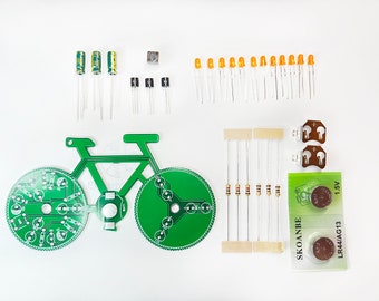 LED Blinking Bike, PCB Bike, Learn to Solder Kit, DIY Circuit Kit. Group, home, or school project.