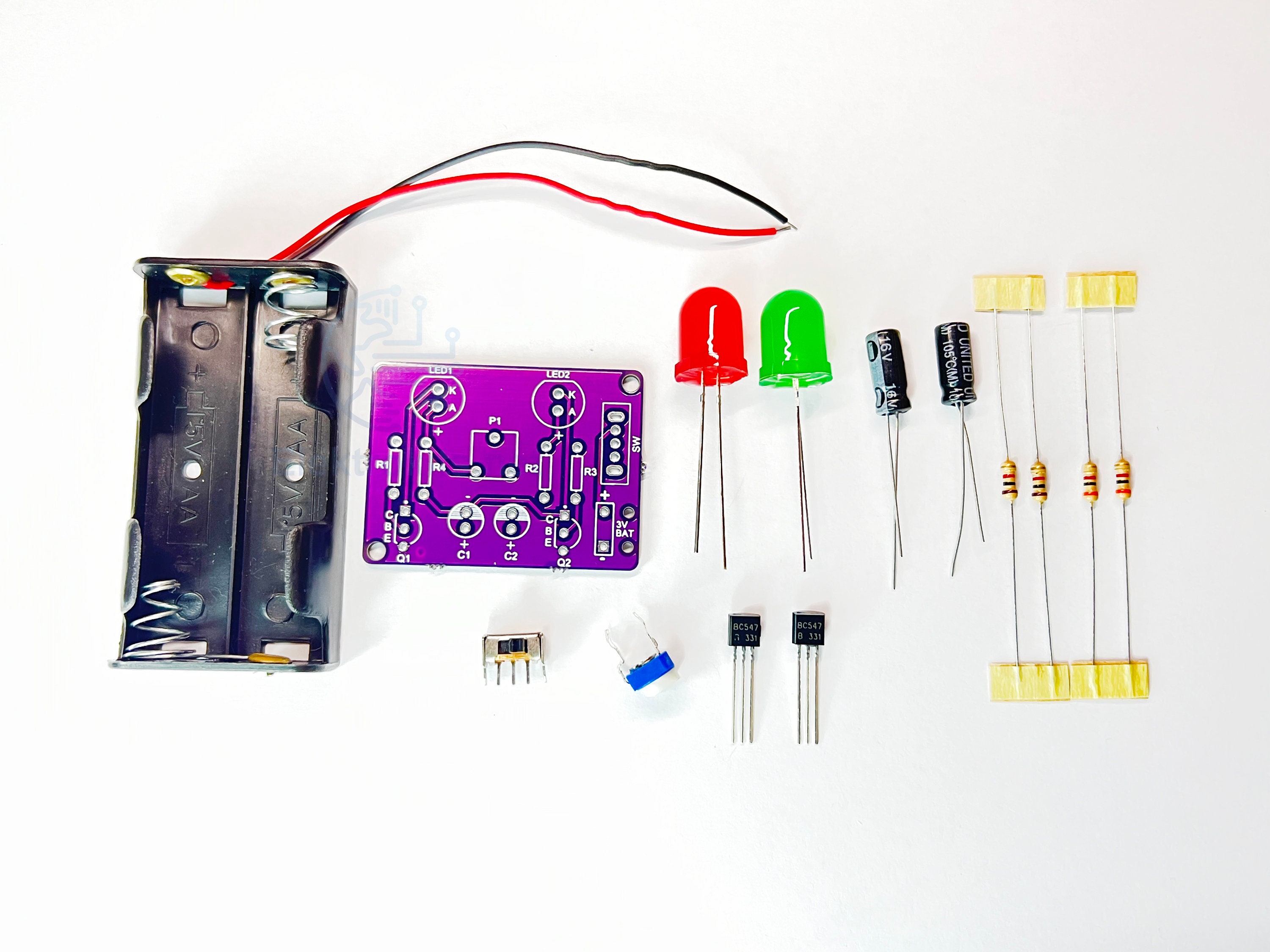 LED Blink DIY Circuit Kit. Transistor Flipflop Kit With 10mm Leds