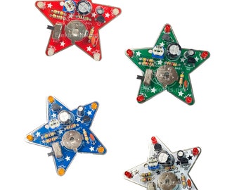 LED PCB Flashing STAR with 3mm LEDs and 1.5V battery, Learn to Solder Kit. Great Christmas Project