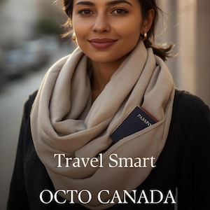 Travel Scarf with Hidden Pocket –Linen Accessories, Hands-Free Security Shawl– Anti-Theft Neck Warmer