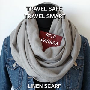 Linen Infinity Scarf with Pocket. Travel Security Shawl. Anti-Theft Neck Warmer. Gifts for her