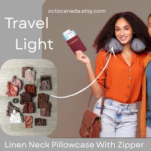 Linen Travel Neck Pillow Case - Cover With Zipper and Double Wall Layers