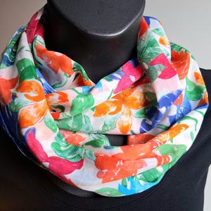 Floral Silk Cotton Infinity Scarf: Lightweight Travel Shawl