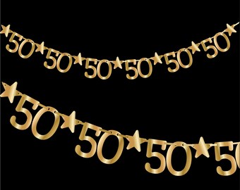 50th Birthday 50 numbers garland GOLD STAR black silver bronze