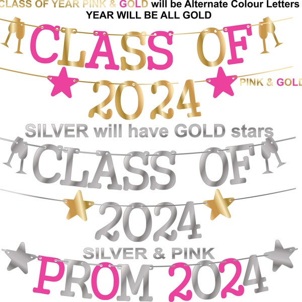 Prom Graduation BANNER Class of 2024 bunting gold black silver