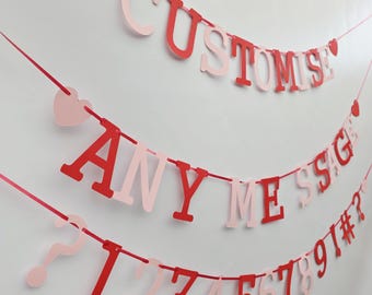CUSTOM banner Red Pink personalised banners baby shower Love you Boy or Girl birthday Party Decorations hearts