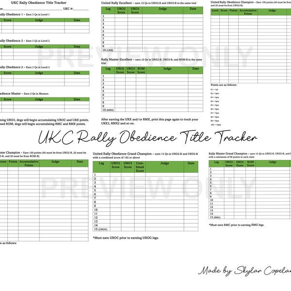 UKC Rally Obedience Title Tracker