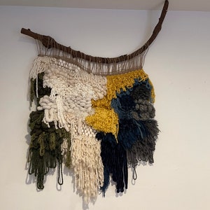 Boho Natural Crochet and Macrame Wall Hanging | Blue and Yellow wall art