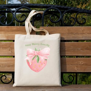 Cute Strawberry Tote Bag, Mom Gift, Beach Tote, Gift for Her, Summer Accessory, Stay Berry Lovely Design, Summer Season Tote