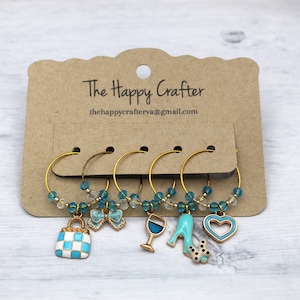 Girly Blue-Themed Wine Charms/Wine Glass Charms/Girly Charms/Unique Gifts/Wine Accessories/Set of 5!