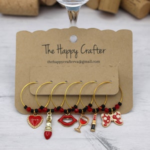 Girly Red & Black -Themed Wine Charms/Glass Charms/Girly Charms/Unique Gifts/Wine Accessories/Set of 6!