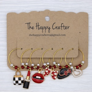 Girly Red, White & Black -Themed Wine Charms/Glass Charms/Girly Charms/Unique Gifts/Wine Accessories/Set of 6!