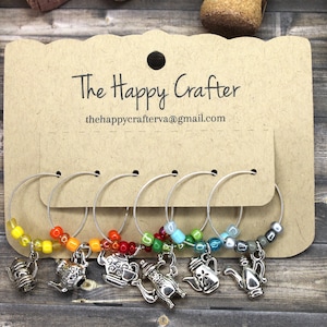 Teapot-Themed Wine Charms/Wine Glass Charms/Drink Tags/Unique Gifts/Set of 6!