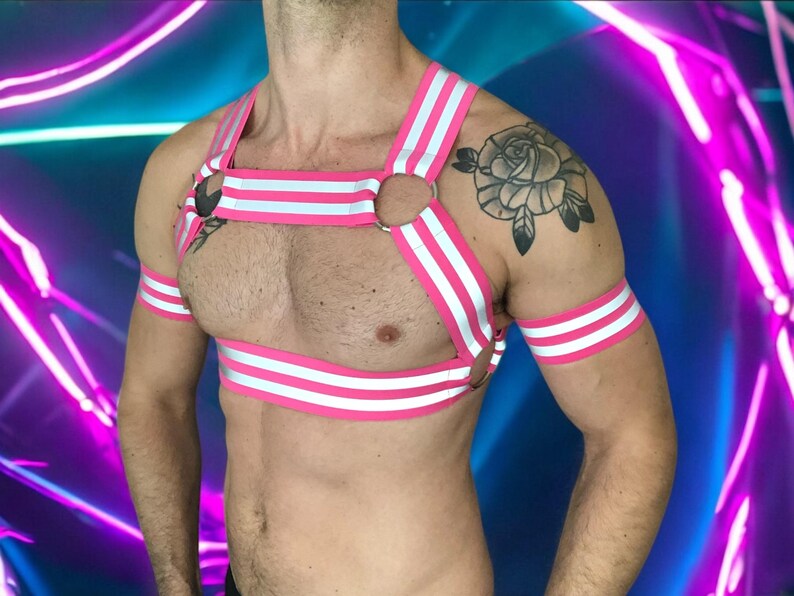 Mens Hi-Vis Chest Harness, Neon Orange Custom Workwear, UV Tradesman Outfit, Club Gay Circuit Party Gear, Trade Costume Festival Co-ord Set image 14