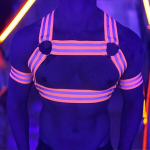 Hi-Vis Neon Harness, UV Reflective Festival Rave Chest Harness, LGBTQ+ Gay Pride Clubwear, Bright Elastic Workman Construction Party Gear image 8