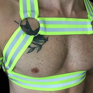 Mens Hi-Vis Chest Harness, Neon Orange Custom Workwear, UV Tradesman Outfit, Club Gay Circuit Party Gear, Trade Costume Festival Co-ord Set image 13
