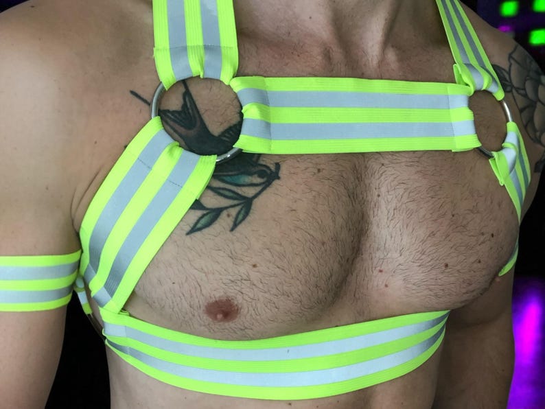 Mens Hi-Vis Chest Harness, Neon Orange Custom Workwear, UV Tradesman Outfit, Club Gay Circuit Party Gear, Trade Costume Festival Co-ord Set image 13