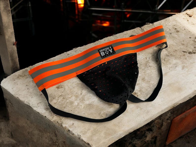Mens Hi-Vis Chest Harness, Neon Orange Custom Workwear, UV Tradesman Outfit, Club Gay Circuit Party Gear, Trade Costume Festival Co-ord Set image 7
