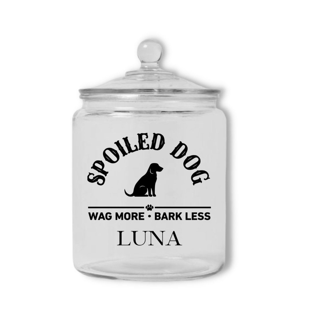 Customized Dog Treat Jar, Wag More Bark Less, Custom Name, Custom Dog