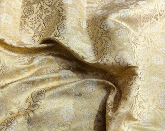 Tessuto broccato tagliato a misura, tessuto broccato indiano, tessuto broccato giallo e oro, tessuto broccato abito da sposa tagliato a misura/metro
