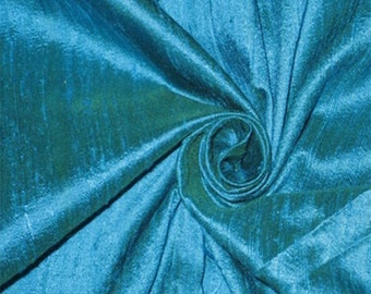 Peacock Blue Raw Silk Dupioni Fabric, Handloom Dupioni Silk Fabric,  Dupion Silk Fabric, Gown Fabric For Bridal Dresses Fabric By The Yard