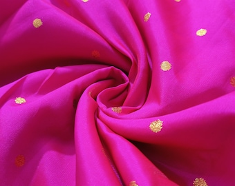 Fuchsia Pink Printed Silk Taffeta Fabric, Taffeta Silk Fabric, Polyester Taffeta Fabric, Gown Fabric For Bridal Dresses Fabric By The Yards