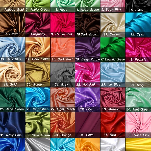 42 Colors Luxury Silk Satin Fabric, Silk Satin Fabric By The Yard, Polyester Satin Charmeuse Gown Fabric Bridal Wedding Dress Fabric By Yard