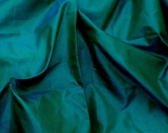 Indian Silk Taffeta Fabric, Rich Green Teal Taffeta Fabric, Peacock Green Taffeta Fabric, WHOLESALE Silk Fabric For Bridal Dress By The Yard