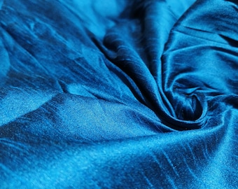 Teal Blue Raw Silk Dupioni Fabric, Handloom Dupioni Silk Fabric,  Dupion Silk Fabric, Gown Fabric For Bridal Dresses Fabric By The Yard