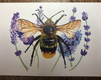 Carte postale A6 abeille et lavande.