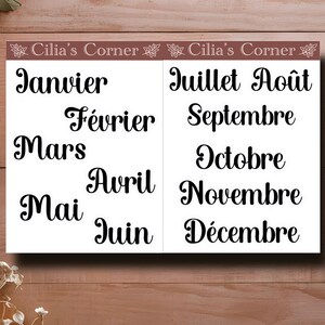 Stickers 12 Mois de l’Année - Set de 2 Planches - Lettres Grandes Police Noire pour Bullet Journal, Planner, DIY
