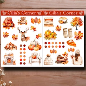 Stickers Automne 2024 - Set de 2 Planches - Décorations Planner, Bullet Journal, Scrapbooking et DIY
