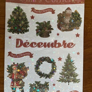 stickers autocollants noel vintage Père Noël sapin couronne