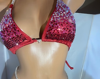 Roter Wettbewerb Bikini posieren Anzug nach Maß Strass NPC IFBB Bikinis neue ombré atemberaubenden funkeln