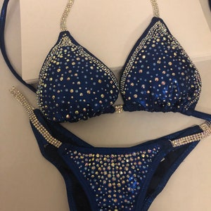 Royal Blue competition Bikini posing suit custom made rhinestone NPC IFBB bikinis