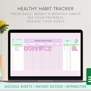 Healthy Habit Tracker - Digital Download for Google Sheets | Achieve Your Goals | Interactive Habit Planner | Daily Habit Tracker