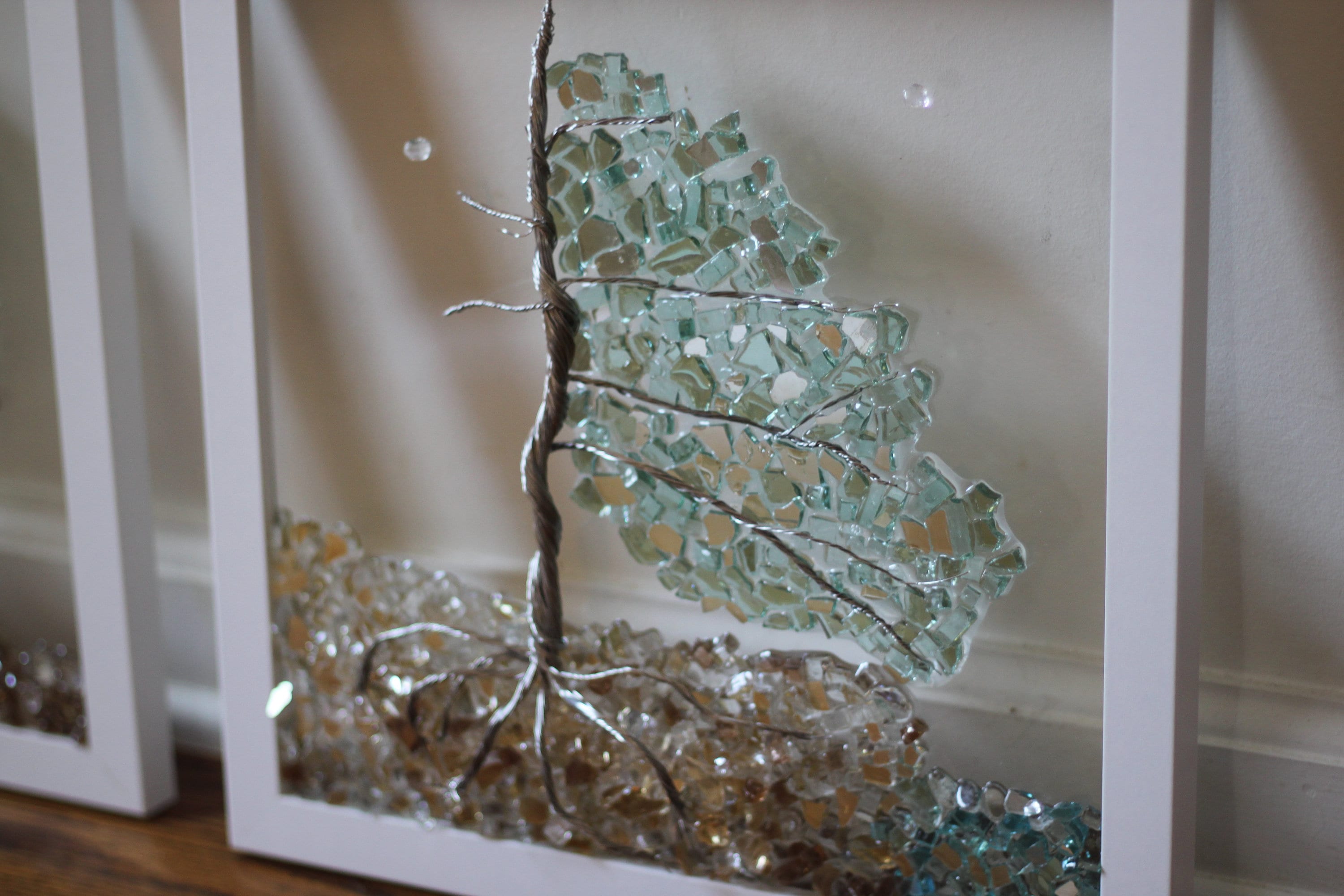 Muskoka Tree Crushed Glass and Wire Wall Art, Hand Crafted in the
