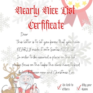 Certificato della lista quasi bella di Babbo Natale