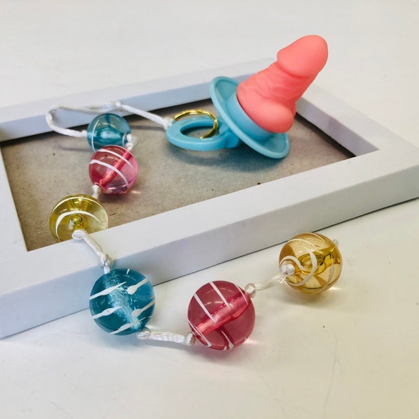 Anal Beads-Penis Pacifier, Butt Plug, Anal Toy, Sex Toy, BDSM toy,Pacifier gag,Cock Pacifier,Mature Gag Gift,Adult Gag Gift, DDLG Anal Beads