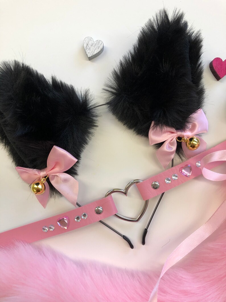 Petplay Gear, Kitten Play Gear, Tail Butt Plug, Mature Black/rose Pet