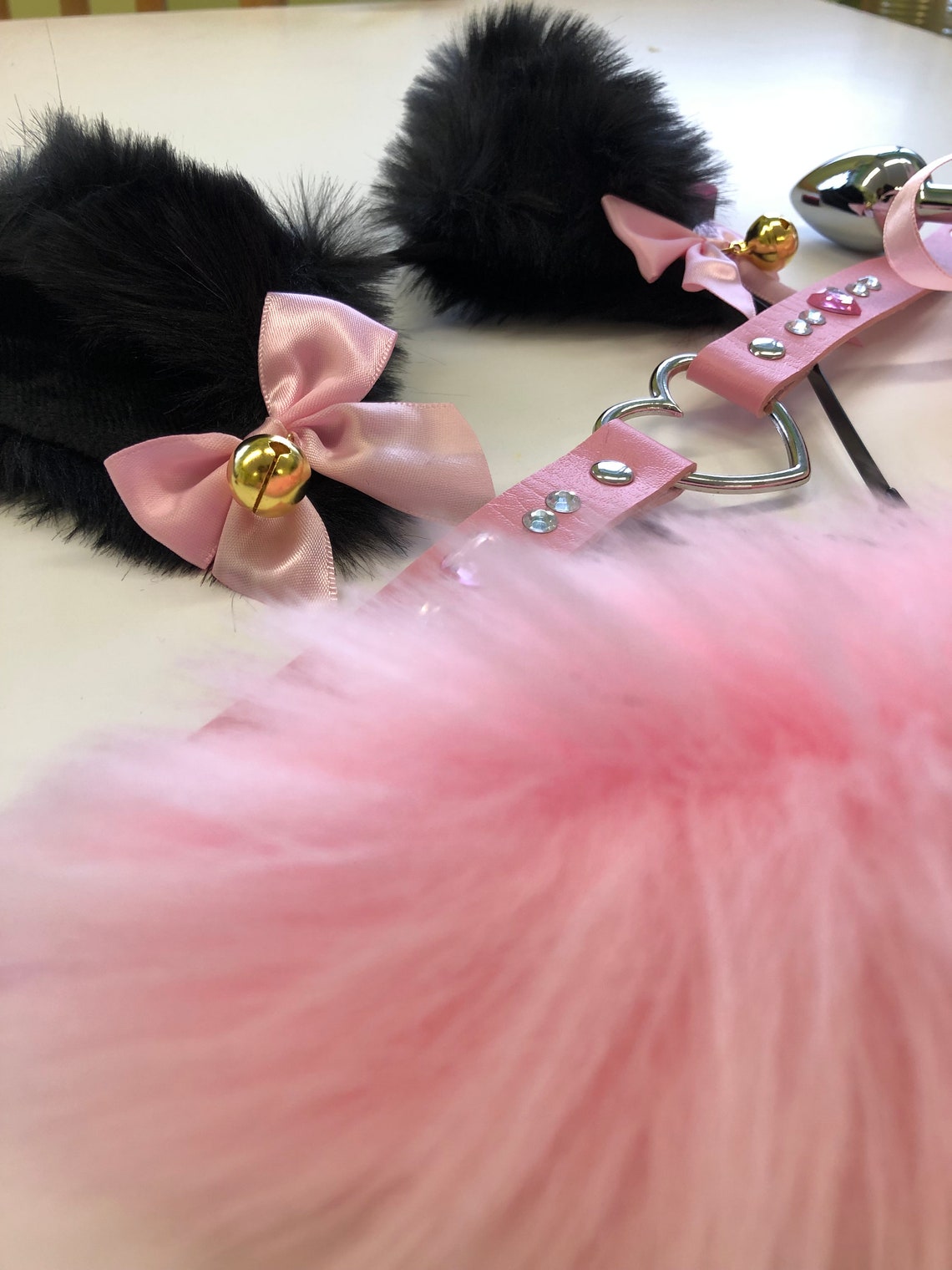 Petplay Gear, Kitten Play Gear, Tail Butt Plug, Mature Black/rose Pet