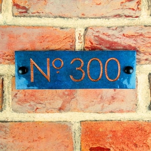 Engraved Blue Ceramic Wall Tile | Address Sign Irish Handmade Door Number | House Name Modern Custom Personalised | Postcode Mailbox Cabin