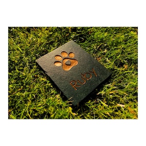 Personalised Custom Pet Paw Print | Engraved Natural Slate Memorial Plaque | Gold Copper Silver | Memories Tributes Markers Stone Headstones