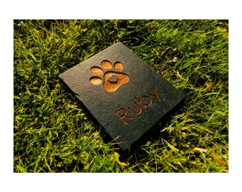 Personalised Custom Pet Paw Print | Engraved Natural Slate Memorial Plaque | Gold Copper Silver | Memories Tributes Markers Stone Headstones