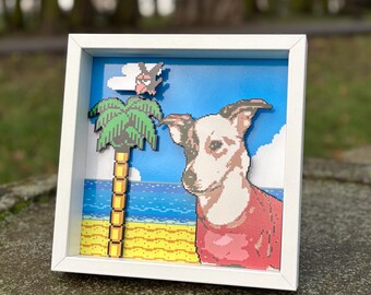Personalized Pet Shadowbox - Custom 8-Bit Diorama from Your Photo - Unique Wall Art & Gift Idea