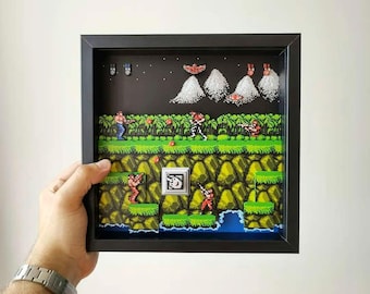 Contra Stage 1 3D Diorama Shadow Box | Retro Gamer Art | Najlepszy pomysł na prezent 2024 | Niepowtarzalna dekoracja ścienna dla fanów gier