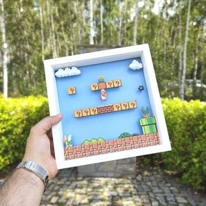 Super Mario 3D Model Diorama Shadowbox – Iconic Game Art for Wall Decor – Best Gift Idea for Gamers