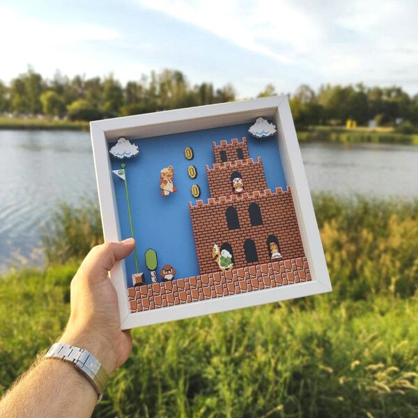 Diorama de Super Mario: Shadowbox 3D, arte de juegos retro