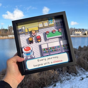 Handgemaakte 3D Pokemon Game Shadow Box Diorama – Premium pixelart-display met hoogwaardige print | Het perfecte gamercadeau